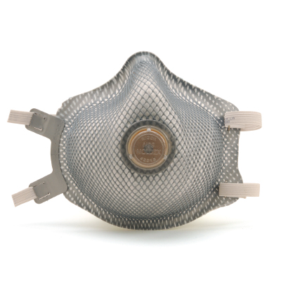 disposable respirator face mask with vent in its front that's blue