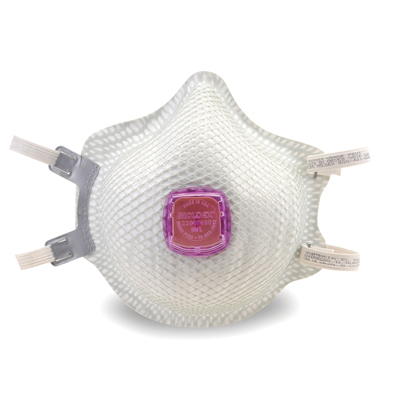 disposable white respirator face mask and pink vent