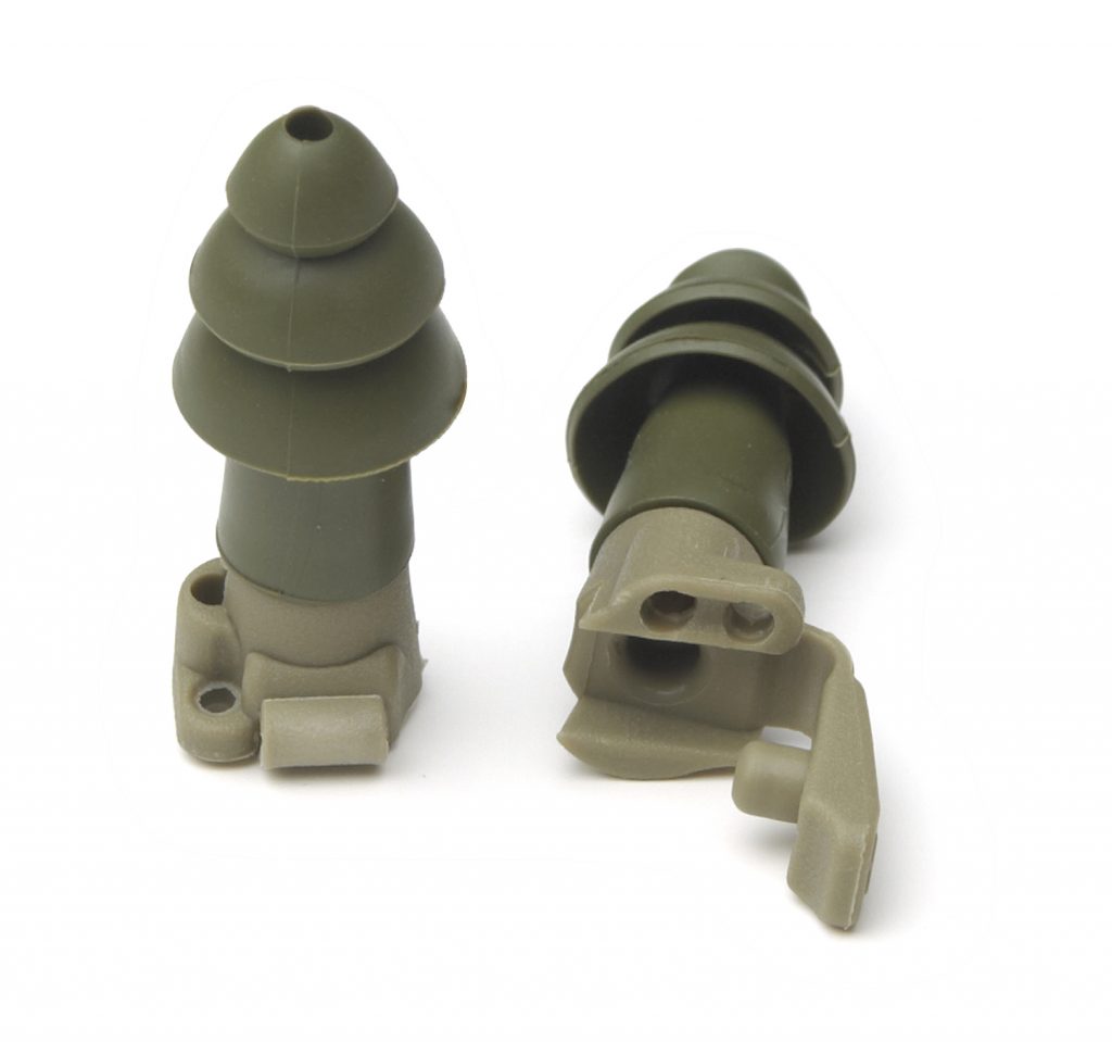 pair of green military impulse hearing protection reusable earplugs