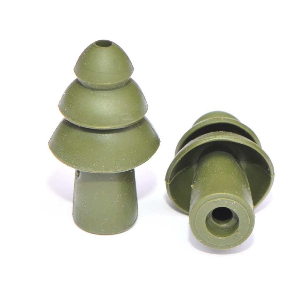 pair of reusable green military impulse hearing-protection earplugs