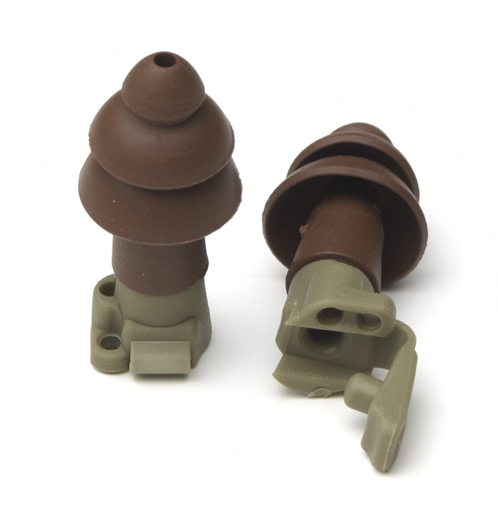 pair of brown military impulse hearing protection reusable earplugs