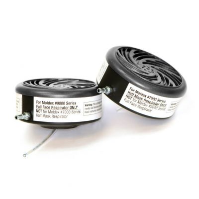 two probed replacement cartridges for insertion in reusable respirator masks