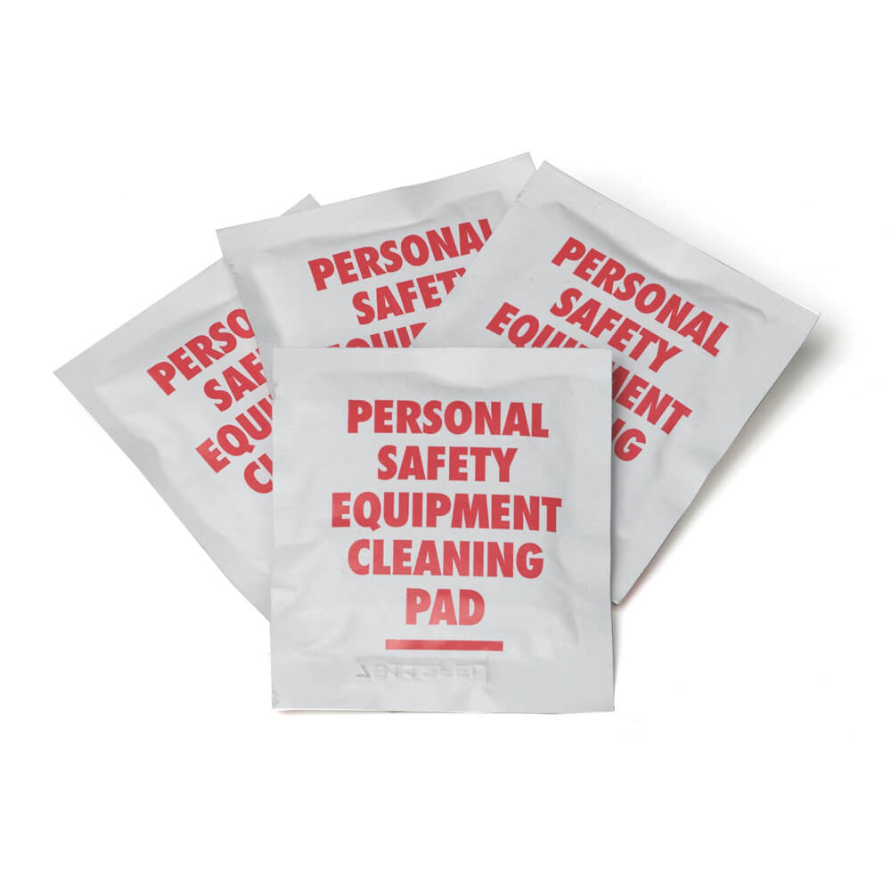 four individually wrapped personal safety equipment cleaning pads