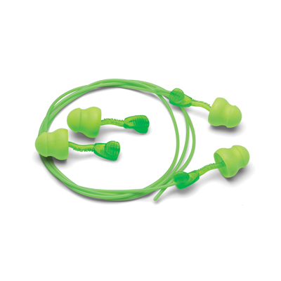 no-roll disposable foam earplugs in bright green