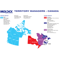 map of Moldex territory managers in Canada